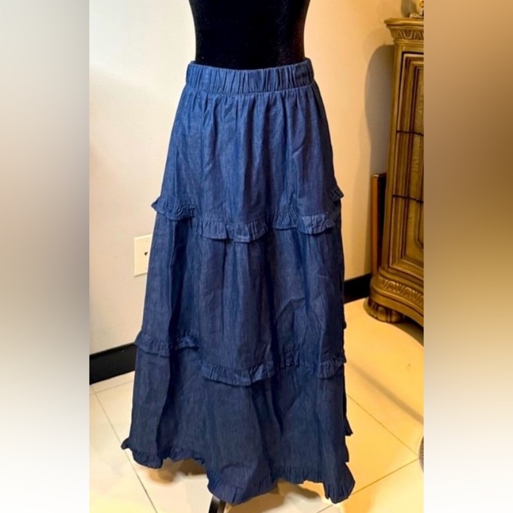 Blue Maxi Tiered Skirt for Work